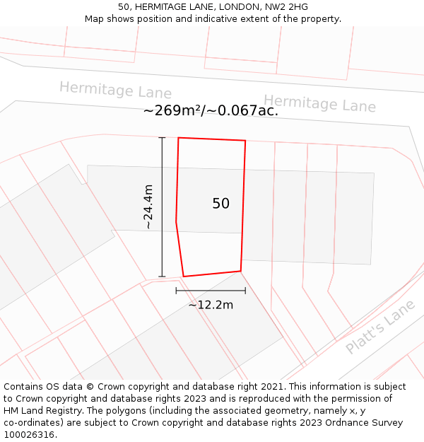 50, HERMITAGE LANE, LONDON, NW2 2HG: Plot and title map