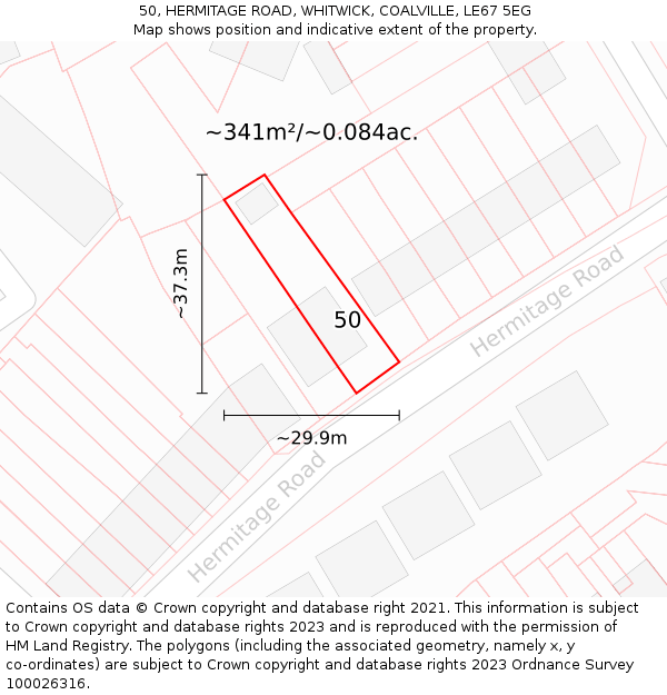 50, HERMITAGE ROAD, WHITWICK, COALVILLE, LE67 5EG: Plot and title map