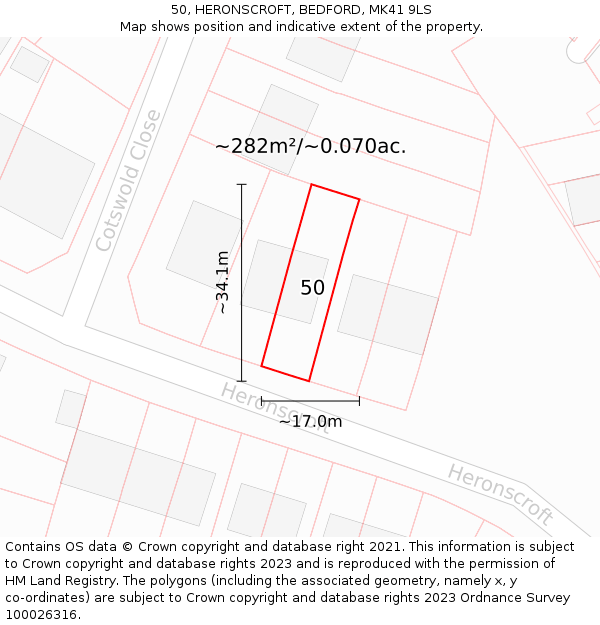 50, HERONSCROFT, BEDFORD, MK41 9LS: Plot and title map