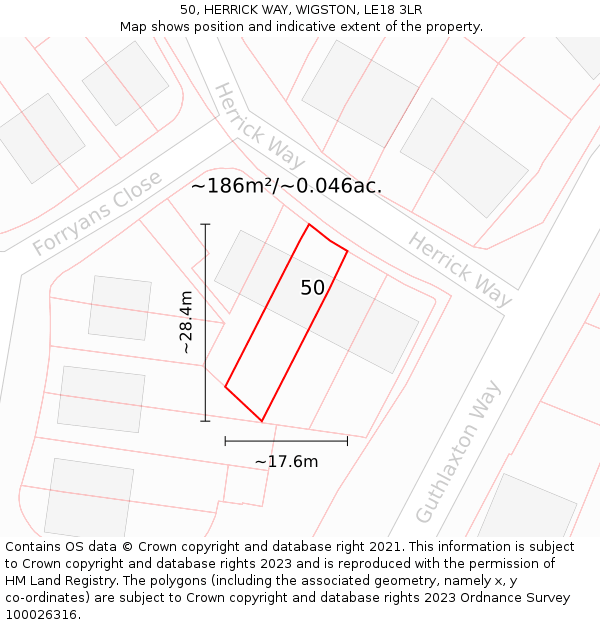 50, HERRICK WAY, WIGSTON, LE18 3LR: Plot and title map
