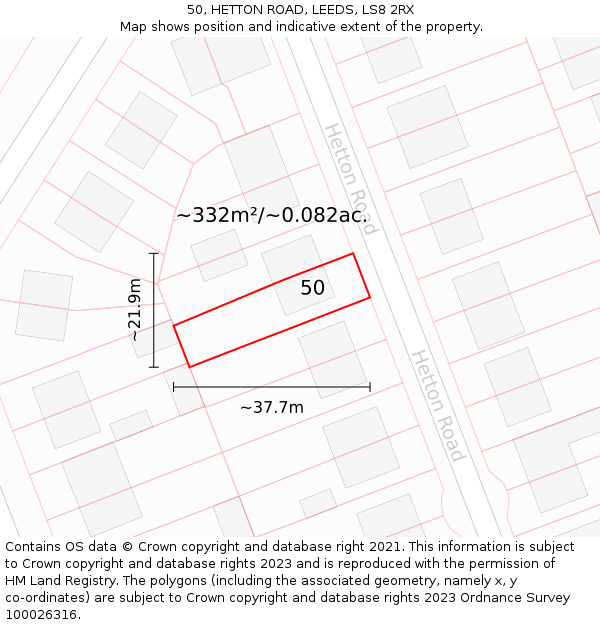 50, HETTON ROAD, LEEDS, LS8 2RX: Plot and title map
