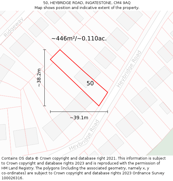 50, HEYBRIDGE ROAD, INGATESTONE, CM4 9AQ: Plot and title map