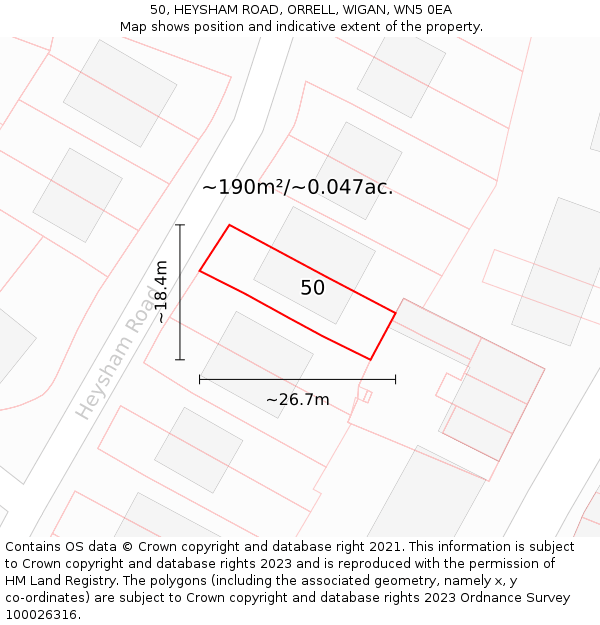50, HEYSHAM ROAD, ORRELL, WIGAN, WN5 0EA: Plot and title map