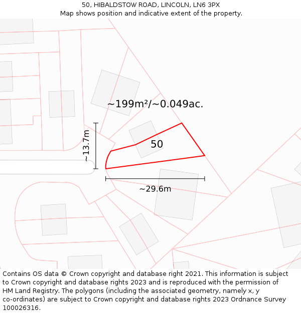 50, HIBALDSTOW ROAD, LINCOLN, LN6 3PX: Plot and title map