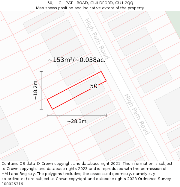50, HIGH PATH ROAD, GUILDFORD, GU1 2QQ: Plot and title map