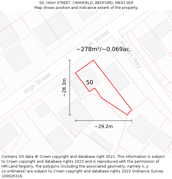 50, HIGH STREET, CRANFIELD, BEDFORD, MK43 0DF: Plot and title map