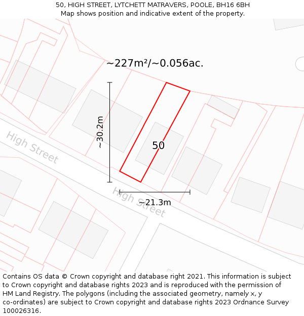 50, HIGH STREET, LYTCHETT MATRAVERS, POOLE, BH16 6BH: Plot and title map