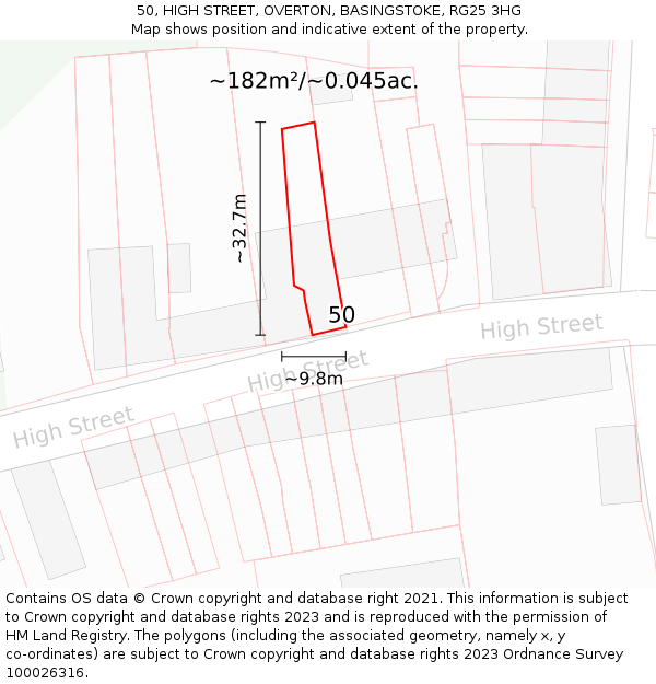 50, HIGH STREET, OVERTON, BASINGSTOKE, RG25 3HG: Plot and title map