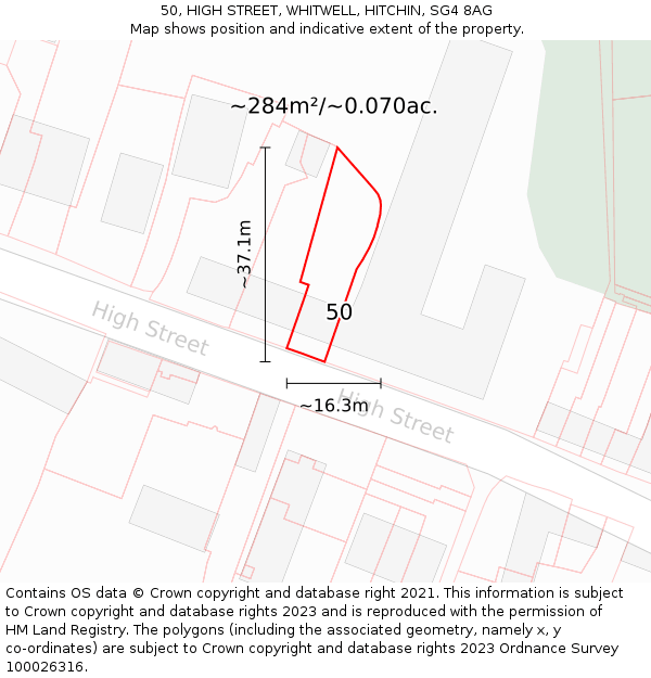 50, HIGH STREET, WHITWELL, HITCHIN, SG4 8AG: Plot and title map