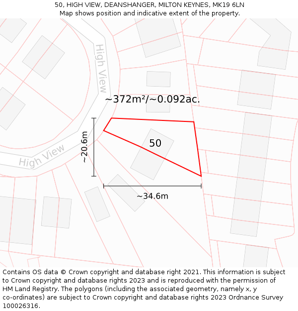 50, HIGH VIEW, DEANSHANGER, MILTON KEYNES, MK19 6LN: Plot and title map