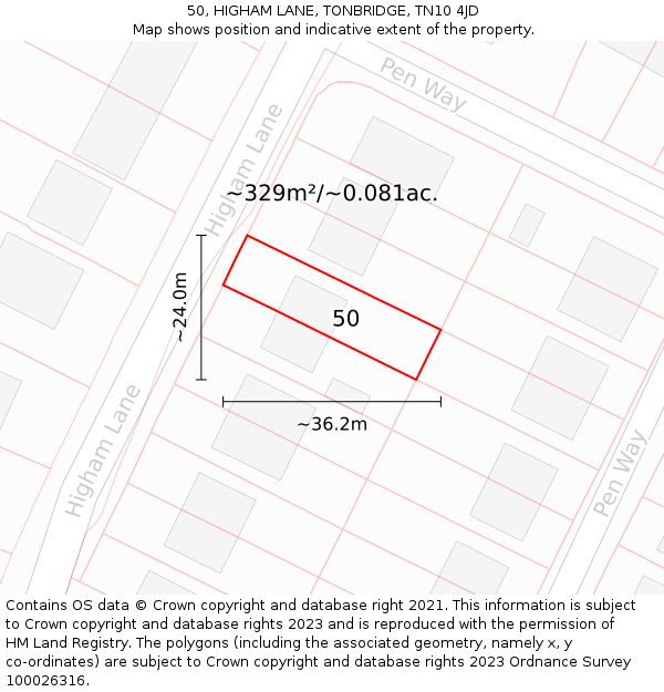 50, HIGHAM LANE, TONBRIDGE, TN10 4JD: Plot and title map