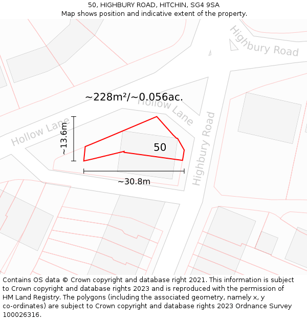 50, HIGHBURY ROAD, HITCHIN, SG4 9SA: Plot and title map