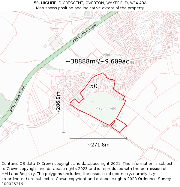 50, HIGHFIELD CRESCENT, OVERTON, WAKEFIELD, WF4 4RA: Plot and title map