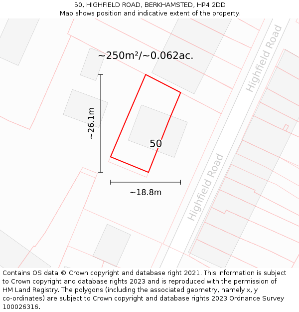 50, HIGHFIELD ROAD, BERKHAMSTED, HP4 2DD: Plot and title map