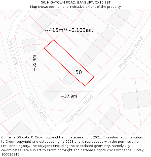 50, HIGHTOWN ROAD, BANBURY, OX16 9BT: Plot and title map