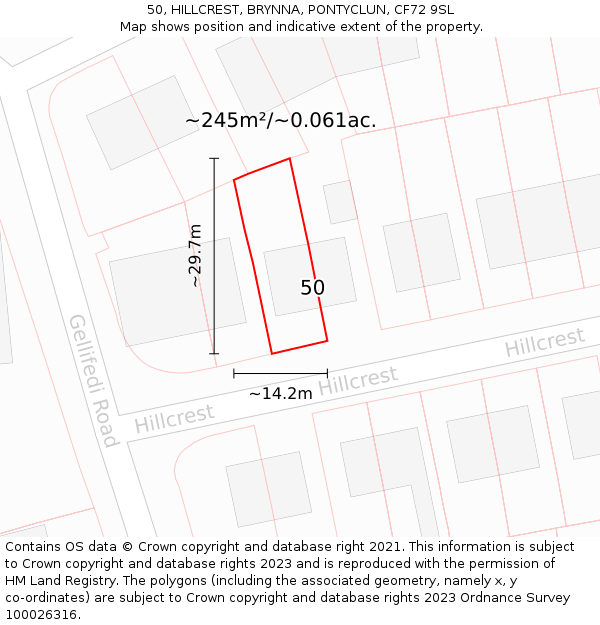 50, HILLCREST, BRYNNA, PONTYCLUN, CF72 9SL: Plot and title map