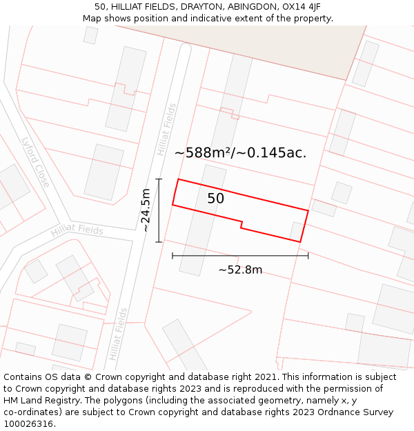 50, HILLIAT FIELDS, DRAYTON, ABINGDON, OX14 4JF: Plot and title map