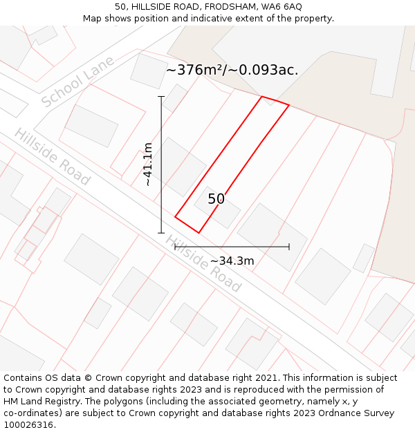 50, HILLSIDE ROAD, FRODSHAM, WA6 6AQ: Plot and title map
