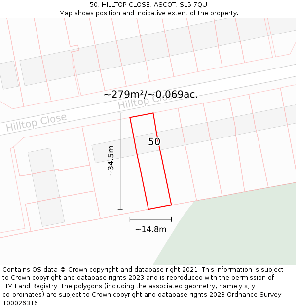 50, HILLTOP CLOSE, ASCOT, SL5 7QU: Plot and title map