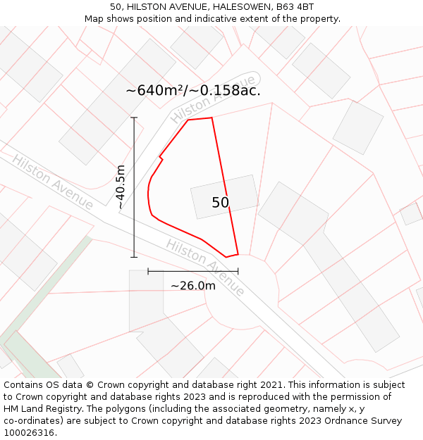 50, HILSTON AVENUE, HALESOWEN, B63 4BT: Plot and title map
