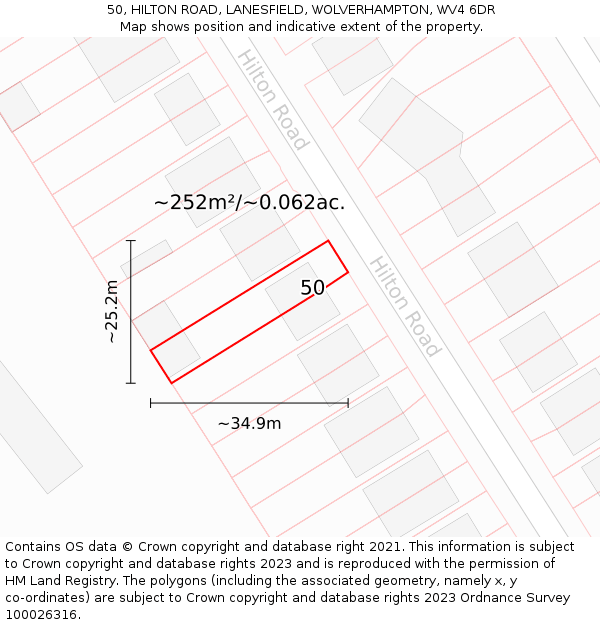 50, HILTON ROAD, LANESFIELD, WOLVERHAMPTON, WV4 6DR: Plot and title map