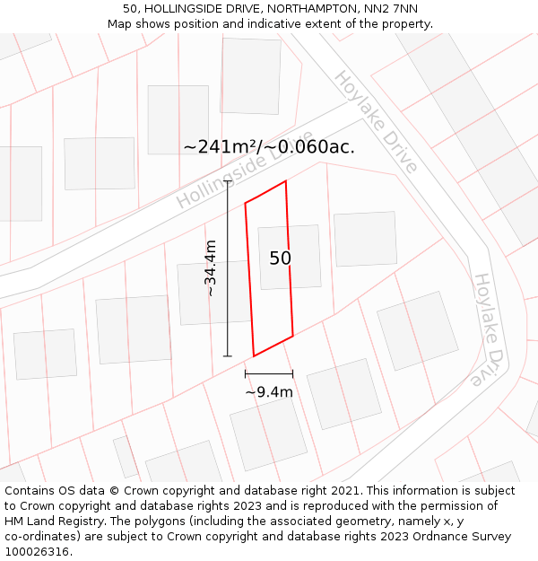 50, HOLLINGSIDE DRIVE, NORTHAMPTON, NN2 7NN: Plot and title map