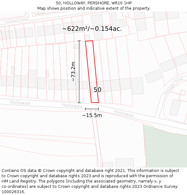 50, HOLLOWAY, PERSHORE, WR10 1HP: Plot and title map