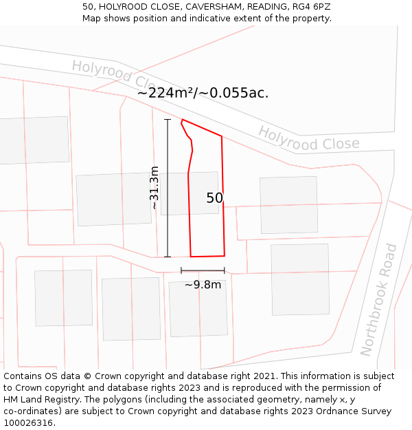 50, HOLYROOD CLOSE, CAVERSHAM, READING, RG4 6PZ: Plot and title map