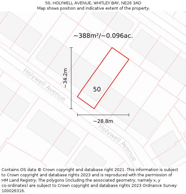 50, HOLYWELL AVENUE, WHITLEY BAY, NE26 3AD: Plot and title map