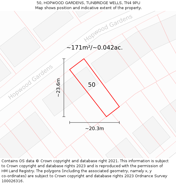 50, HOPWOOD GARDENS, TUNBRIDGE WELLS, TN4 9PU: Plot and title map