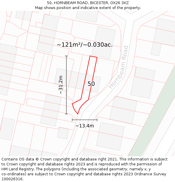 50, HORNBEAM ROAD, BICESTER, OX26 3XZ: Plot and title map