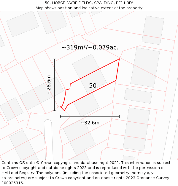 50, HORSE FAYRE FIELDS, SPALDING, PE11 3FA: Plot and title map