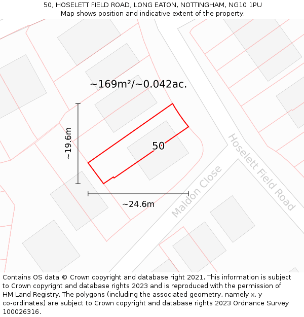 50, HOSELETT FIELD ROAD, LONG EATON, NOTTINGHAM, NG10 1PU: Plot and title map