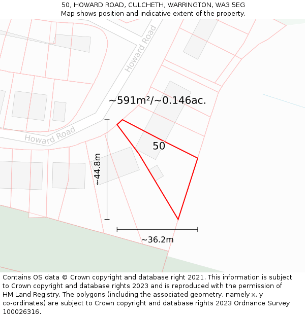 50, HOWARD ROAD, CULCHETH, WARRINGTON, WA3 5EG: Plot and title map