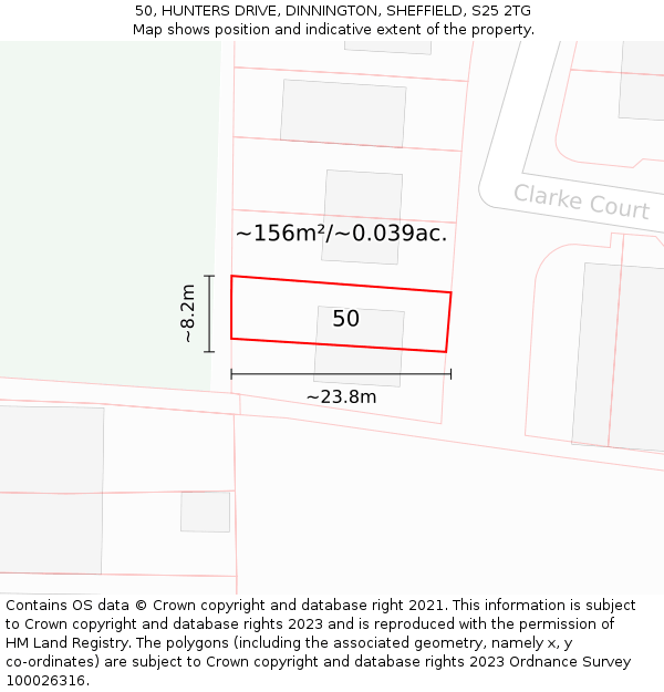 50, HUNTERS DRIVE, DINNINGTON, SHEFFIELD, S25 2TG: Plot and title map