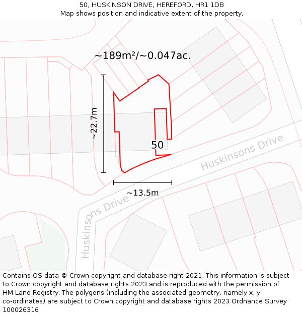 50, HUSKINSON DRIVE, HEREFORD, HR1 1DB: Plot and title map