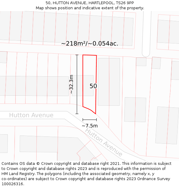 50, HUTTON AVENUE, HARTLEPOOL, TS26 9PP: Plot and title map