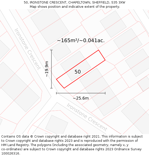 50, IRONSTONE CRESCENT, CHAPELTOWN, SHEFFIELD, S35 3XW: Plot and title map