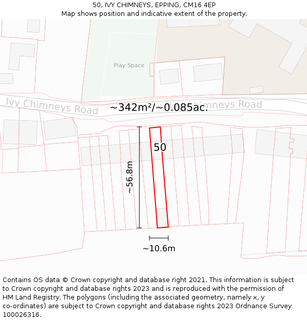 50, IVY CHIMNEYS, EPPING, CM16 4EP: Plot and title map