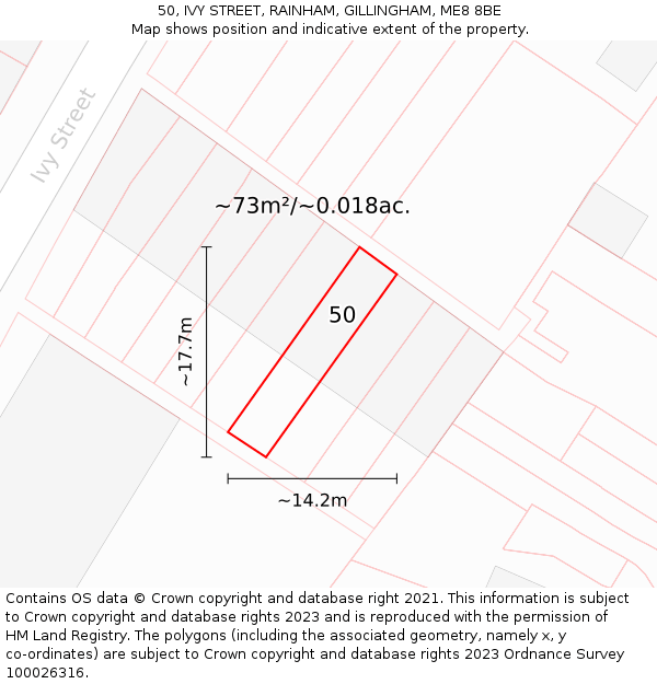 50, IVY STREET, RAINHAM, GILLINGHAM, ME8 8BE: Plot and title map