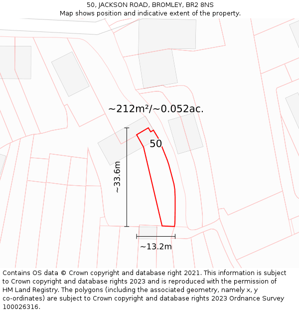 50, JACKSON ROAD, BROMLEY, BR2 8NS: Plot and title map