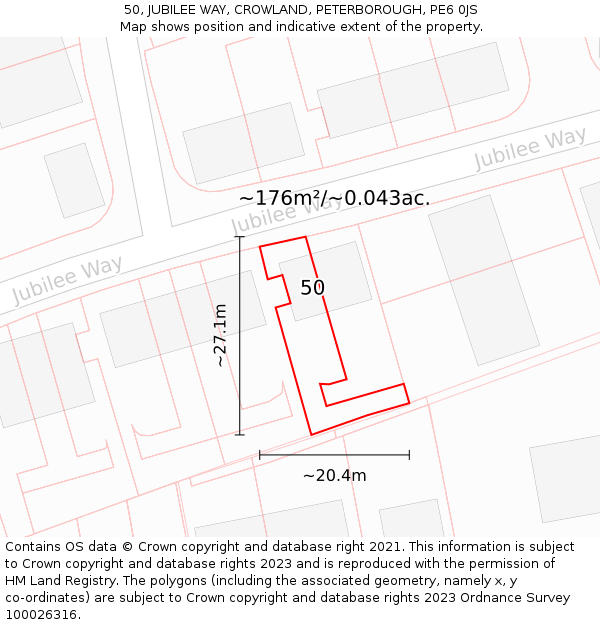 50, JUBILEE WAY, CROWLAND, PETERBOROUGH, PE6 0JS: Plot and title map