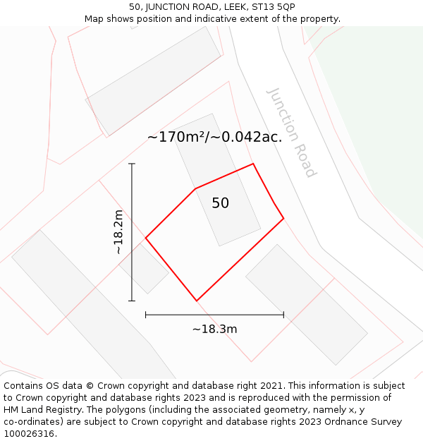 50, JUNCTION ROAD, LEEK, ST13 5QP: Plot and title map