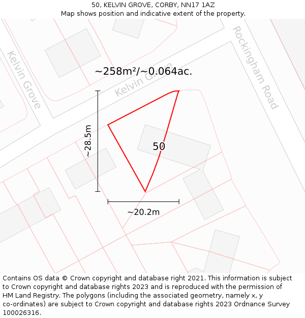 50, KELVIN GROVE, CORBY, NN17 1AZ: Plot and title map
