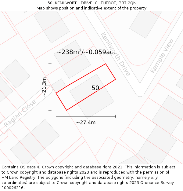 50, KENILWORTH DRIVE, CLITHEROE, BB7 2QN: Plot and title map