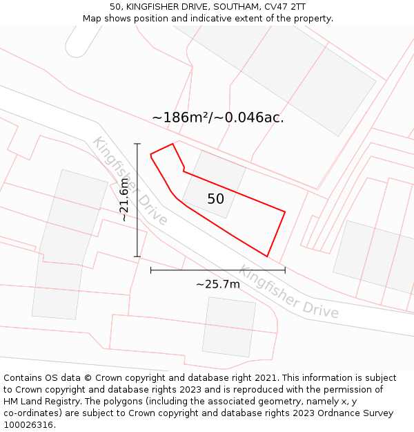 50, KINGFISHER DRIVE, SOUTHAM, CV47 2TT: Plot and title map