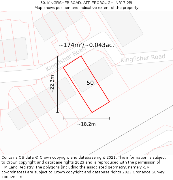 50, KINGFISHER ROAD, ATTLEBOROUGH, NR17 2RL: Plot and title map