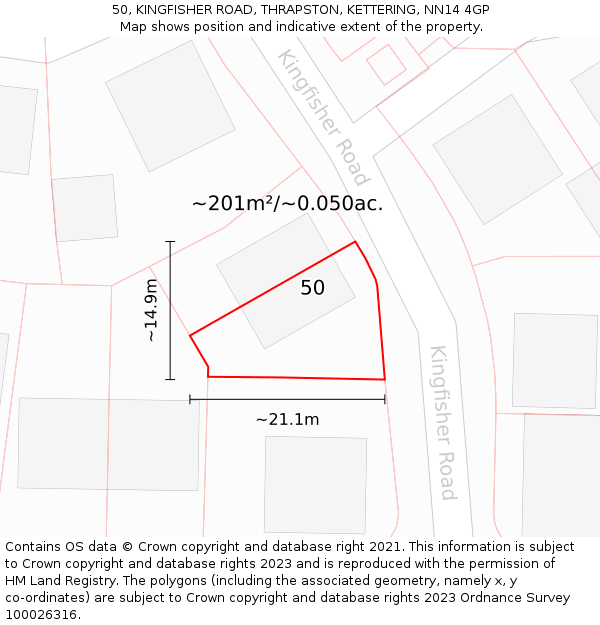 50, KINGFISHER ROAD, THRAPSTON, KETTERING, NN14 4GP: Plot and title map