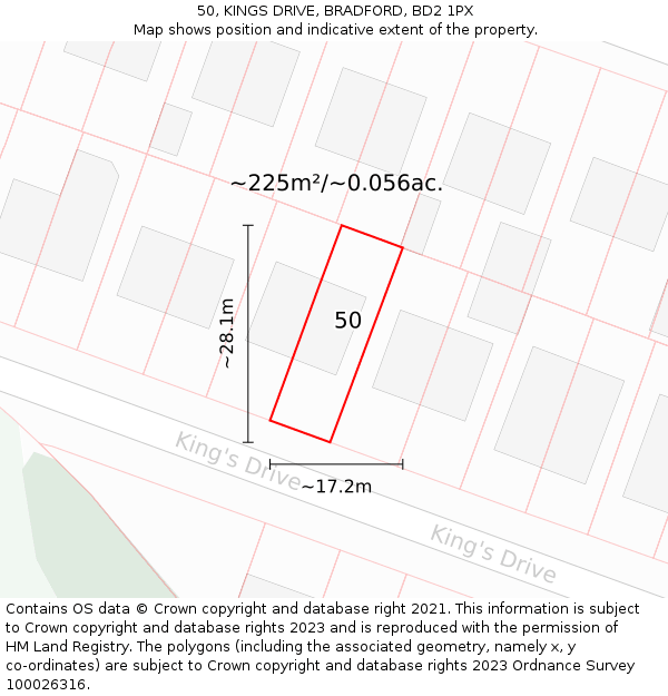 50, KINGS DRIVE, BRADFORD, BD2 1PX: Plot and title map