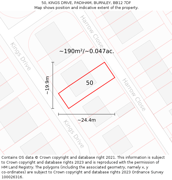 50, KINGS DRIVE, PADIHAM, BURNLEY, BB12 7DF: Plot and title map